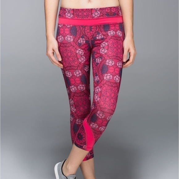 Lululemon Run Inspire cropII prism floral guava lava boom juice legging Sz-4 B11 - Picture 1 of 13